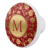 Goud en bordeaux damasks Monogram Keramische Knop (Rechts)