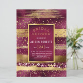 Goud en bordeaux streken bruiloft vrijgezellenfees kaart (Staand voorkant)