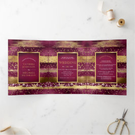 Goud en borstel streken bruiloft drieluik uitnodiging