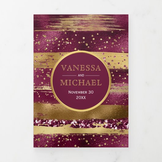 Goud en borstel streken bruiloft drieluik uitnodiging (Cover)