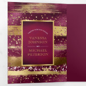 Goud en borstel streken bruiloft drieluik uitnodiging (Binnenzijde eerst)