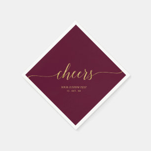 Goud en Bourgogne Elegant Stylish Lettering Cheers Servet