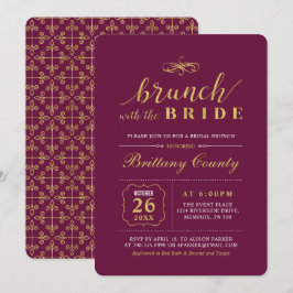 Goud en Bourgogne | Elegant Wedding Bridal Brunch Kaart