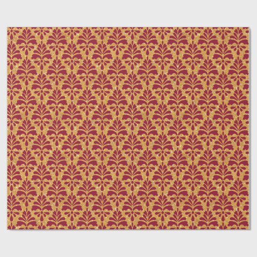  goud en Bourgogne Floral Damaskerst Cadeaupapier (Vlak)