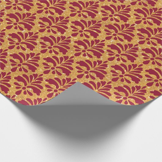  goud en Bourgogne Floral Damaskerst Cadeaupapier (Hoek)
