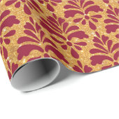 goud en Bourgogne Floral Damaskerst Cadeaupapier (Rol Hoek)