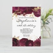 Goud en Bourgogne Florale Grenzen 60e verjaardag Kaart (Staand voorkant)