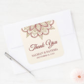 Goud en Bourgogne Henna Mehndi bruiloft Dank u Vierkante Sticker (Envelop)