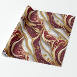Goud en Bourgogne Marmeren Stroom Cadeaupapier
