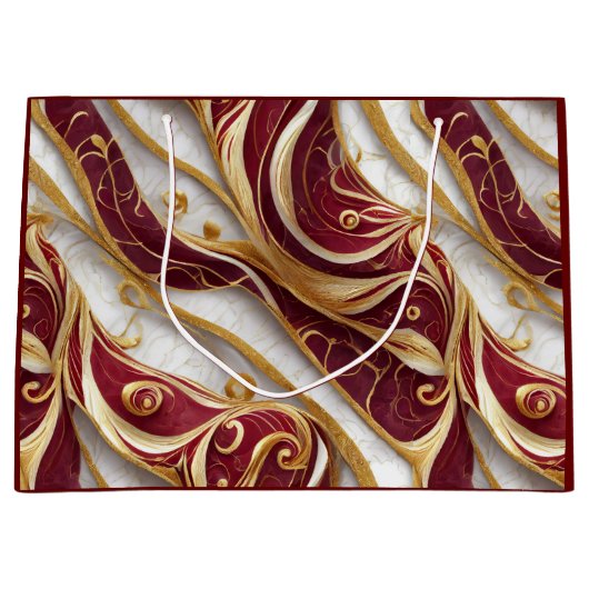 Goud en Bourgogne Marmeren Stroom Groot Cadeauzakje (Voorkant)