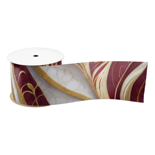 Goud en Bourgogne Marmeren Stroom Satijnen Lint (Spoel)