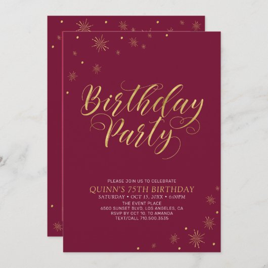 Goud en Bourgogne | Modern Chic 55th Birthday Part Kaart (Voorkant / Achterkant)