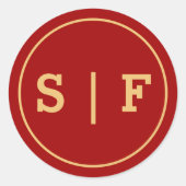 Goud en Bourgogne Monogram Bruiloft Ronde Sticker (Voorkant)