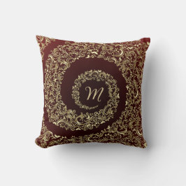 Goud en Bourgogne Monogram Decoratief Kussen