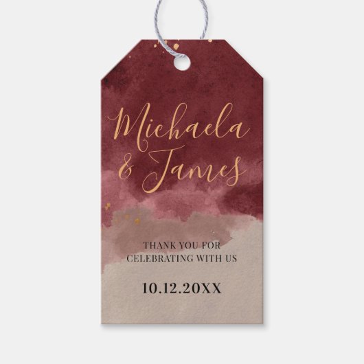 Goud en Bourgogne Waterverf Gift Labels Cadeaulabel (Voorkant)