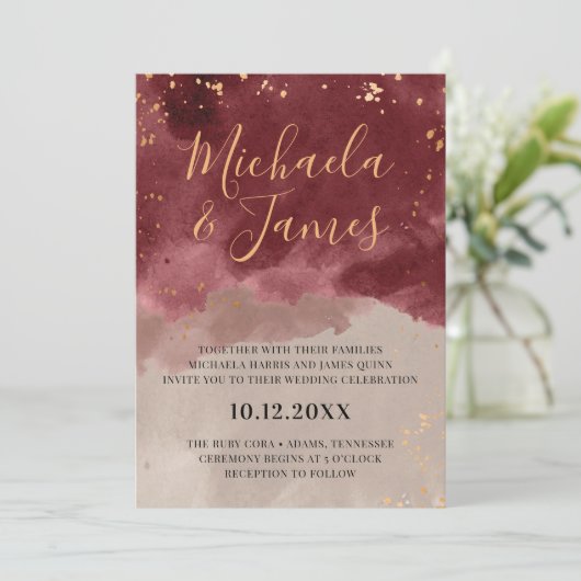 Goud en Bourgogne Waterverf Weddenschappen Kaart (Staand voorkant)