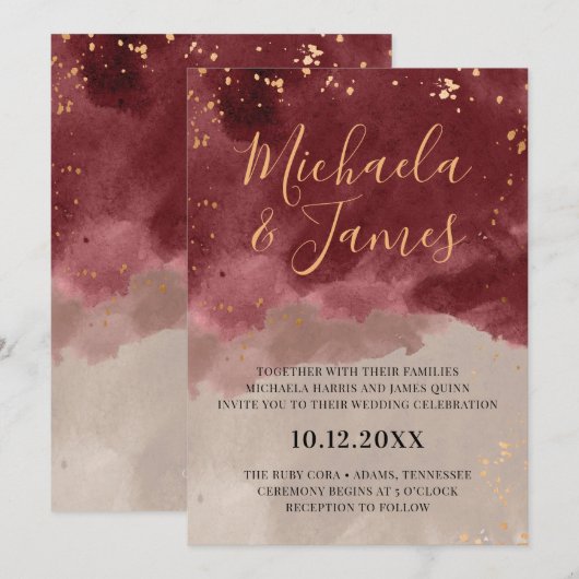 Goud en Bourgogne Waterverf Weddenschappen Kaart (Voorkant / Achterkant)