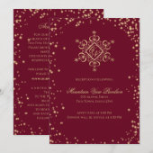 Goud en Bourgogne Winter Snowflakes Informatie Kaart (Voorkant / Achterkant)