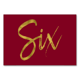 Goud en Bourgondië Elegante Tafel Nummer 6 Kaart