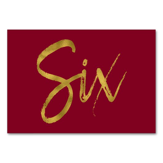 Goud en Bourgondië Elegante Tafel Nummer 6 Kaart (Voorkant)