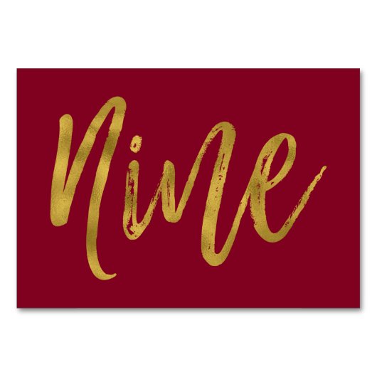 Goud en Bourgondië Elegante tafel nummer negen Kaart (Voorkant)