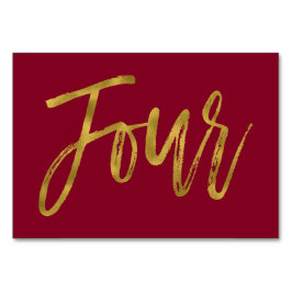 Goud en Bourgondië Elegante Tafel Nummer Vier Kaart