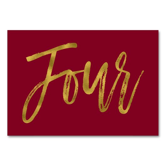 Goud en Bourgondië Elegante Tafel Nummer Vier Kaart (Voorkant)