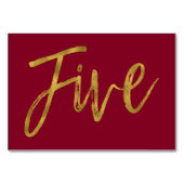Goud en Bourgondië Elegante Tafel Nummer Vijf Kaart (Achterkant)