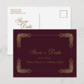 Goud en Bourgondië Kant Save the Date Ansichtkaart Aankondigingskaart (Voorkant / Achterkant)