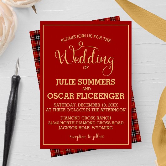 Goud en Bourgondië Plaid Bruiloft Kaart