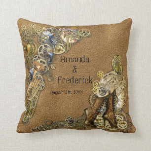 Goud en brass Steampunk Schriftelijk over suede Kussen