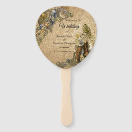 Goud en brass Steampunk sculpturen op goudleder Handwaaier