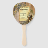 Goud en brass Steampunk sculpturen op hout Handwaaier (Voorkant)