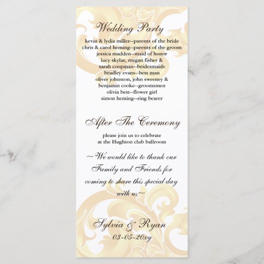 "Goud en Bruin" Bruiloftsprogramma Programmakaart (Achterkant)