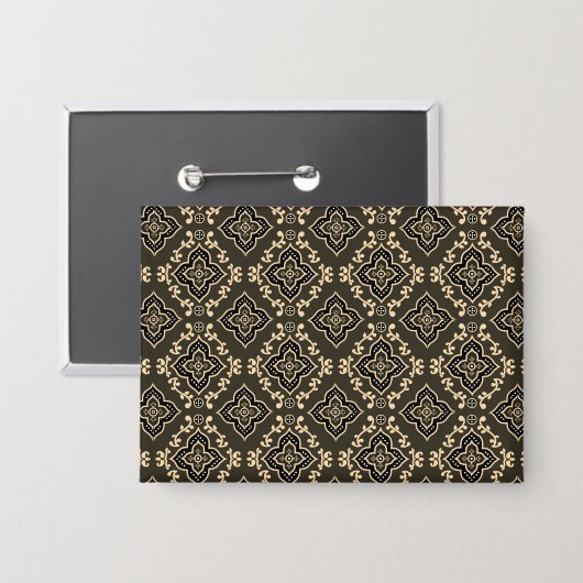 Goud en Bruin Geometrisch Patroon / Indiase Print Button (Voorkant / Achterkant)
