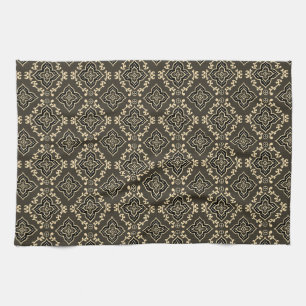 Goud en Bruin Geometrisch Patroon / Indiase Print Theedoek