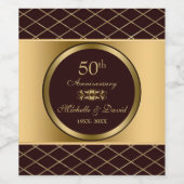 Goud en bruin geometrische vormen- 50e Jubileum Wijn Etiket (Enkel label)