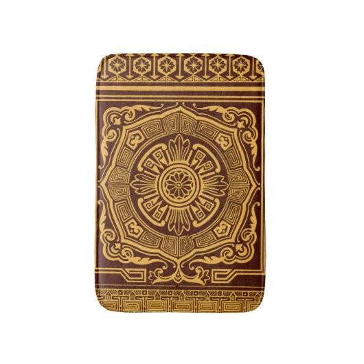  Goud en Bruin Japans Decoratief Patroon Badmat (Voorkant Verticaal)