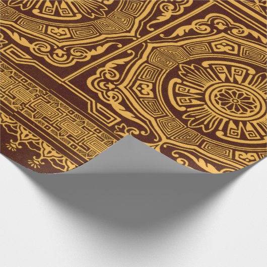  Goud en Bruin Japans Decoratief Patroon Cadeaupapier (Hoek)