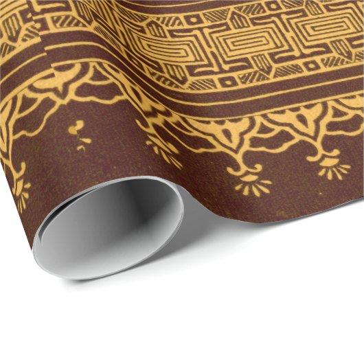 Goud en Bruin Japans Decoratief Patroon Cadeaupapier (Rol Hoek)