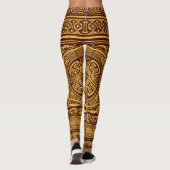 Goud en Bruin Japans Decoratief Patroon Leggings (Achterkant)