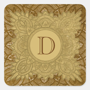 Goud en Bruin  Monogram Bruiloft V26 Vierkante Sticker