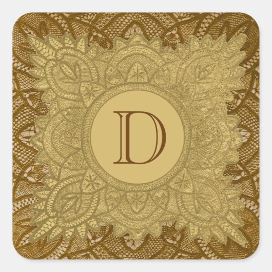 Goud en Bruin Monogram Bruiloft V26 Vierkante Sticker (Voorkant)