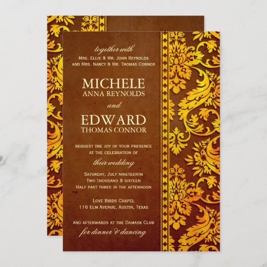 goud en bruine Damask-weddenschap Kaart (Voorkant / Achterkant)