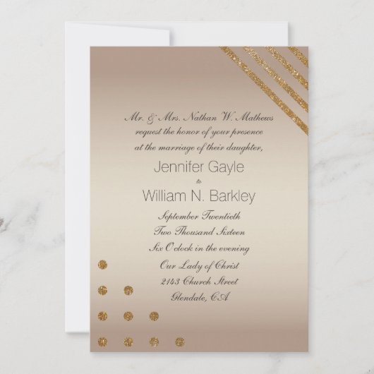Goud en Champagne Aangepaste bruiloft uitnodiging (Voorkant)