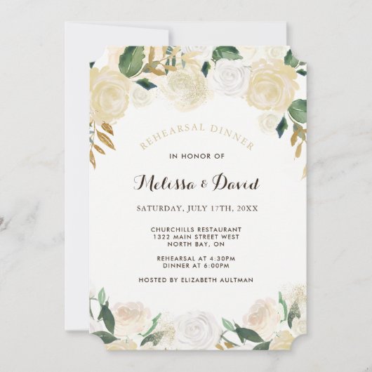 Goud en Champagne repetitie diner uitnodigingen (Voorkant)