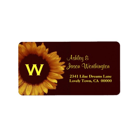 Goud en Chocolade Zonnebloem Bruiloft Adres Label (Voorkant)