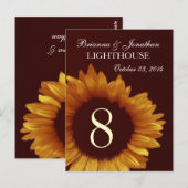 Goud en Chocolade Zonnebloem Trouwtafel Nummer Briefkaart (Voorkant / Achterkant)