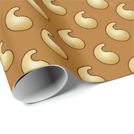 Goud en chocoladebruine paisley cadeaupapier (Rol Hoek)