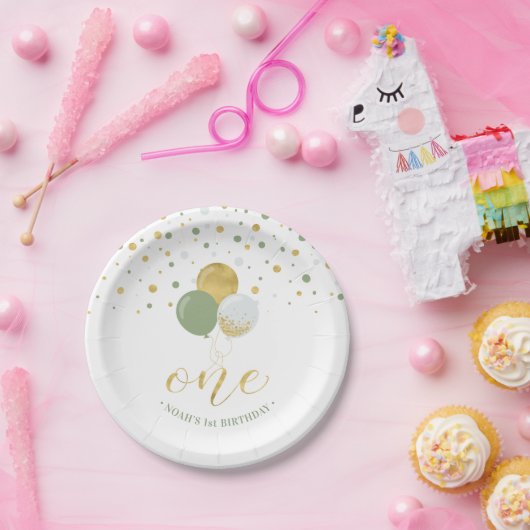 Goud en Confetti Balloons 1e verjaardag Papieren Bordje (Feest)